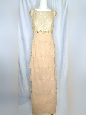 Jessica Howard Beaded Bodice Cream Tiered Maxi Dress